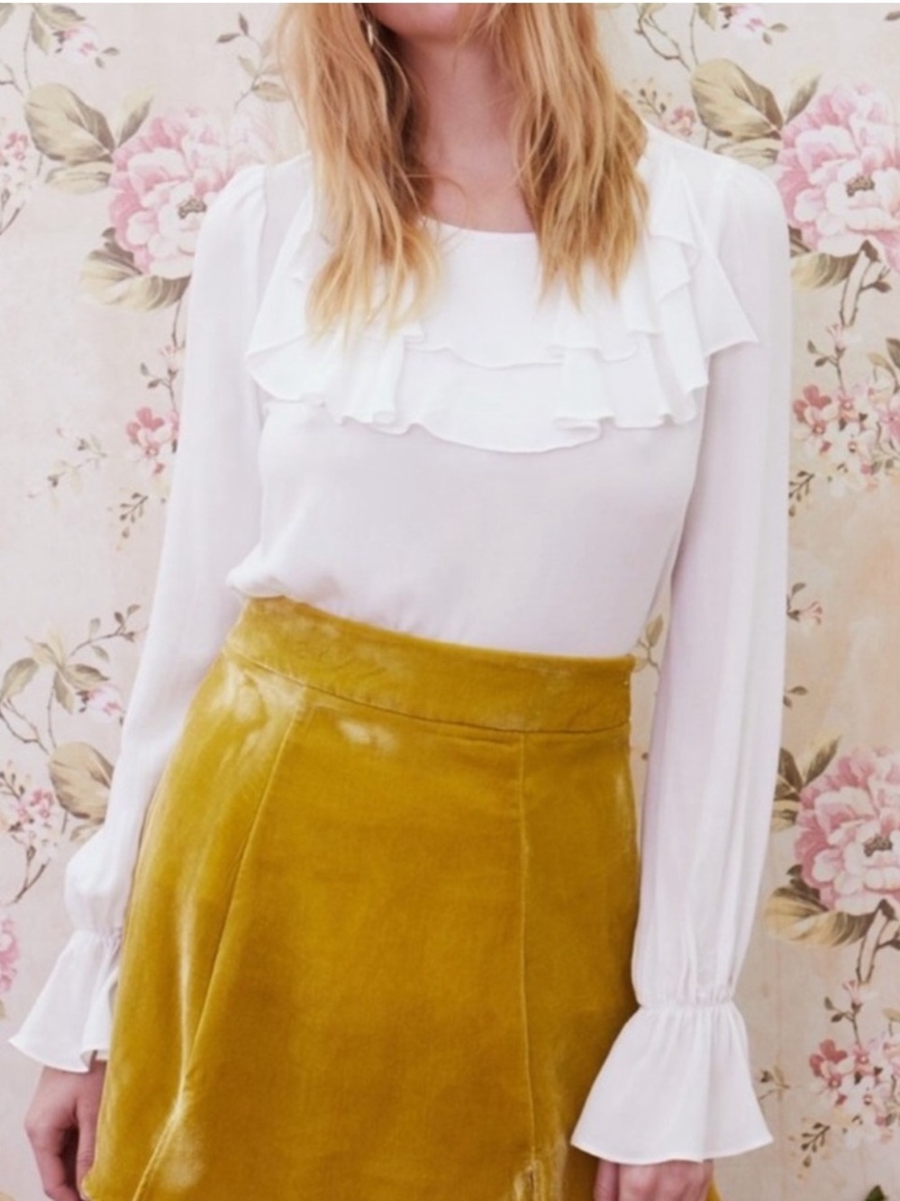 NWT For Love and Lemons Claire Ruffled Top | Ruffle Long Sleeve Blouse RN#134985